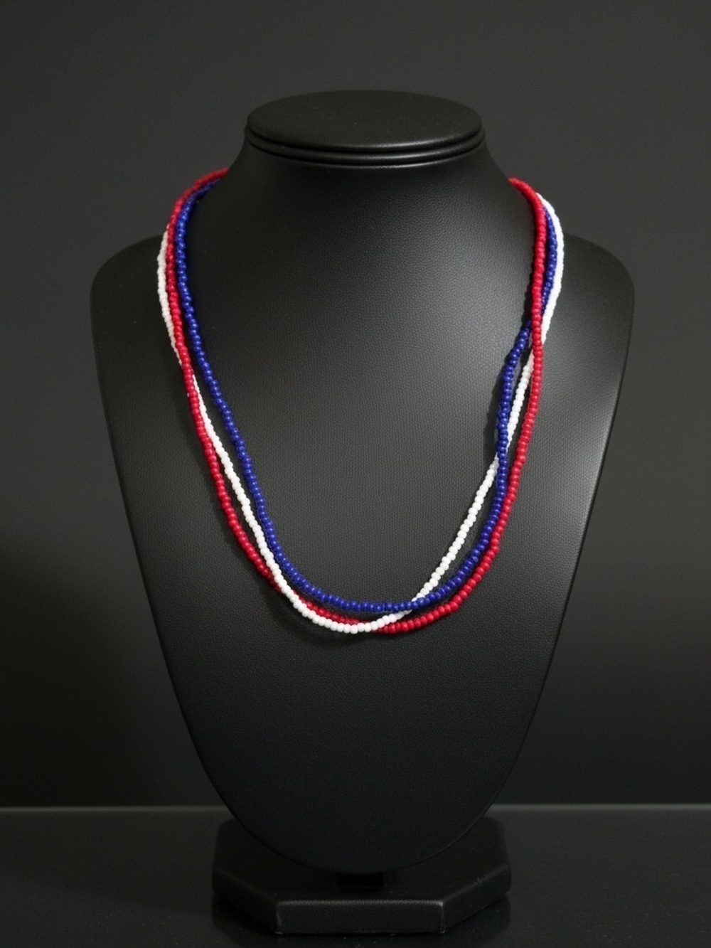 Patriotic Tricolor Seed Bead Layered Necklace - Red, Blue & White